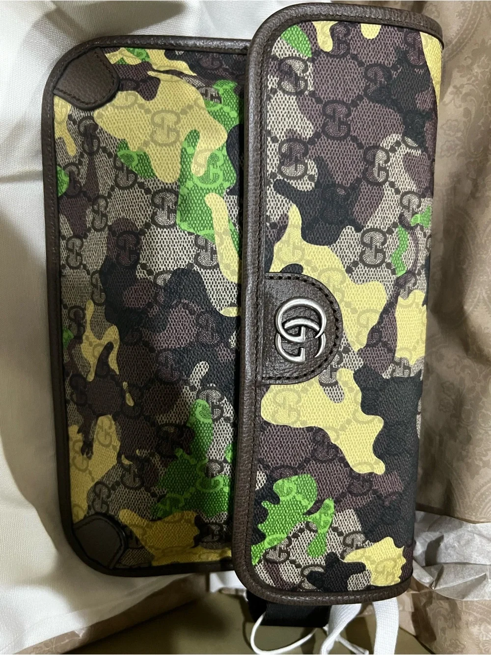 Gucci Brown and Green Camo Messenger Bag